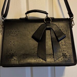 EUC- Leather Black Crossbody laptop bag with Bow Detail